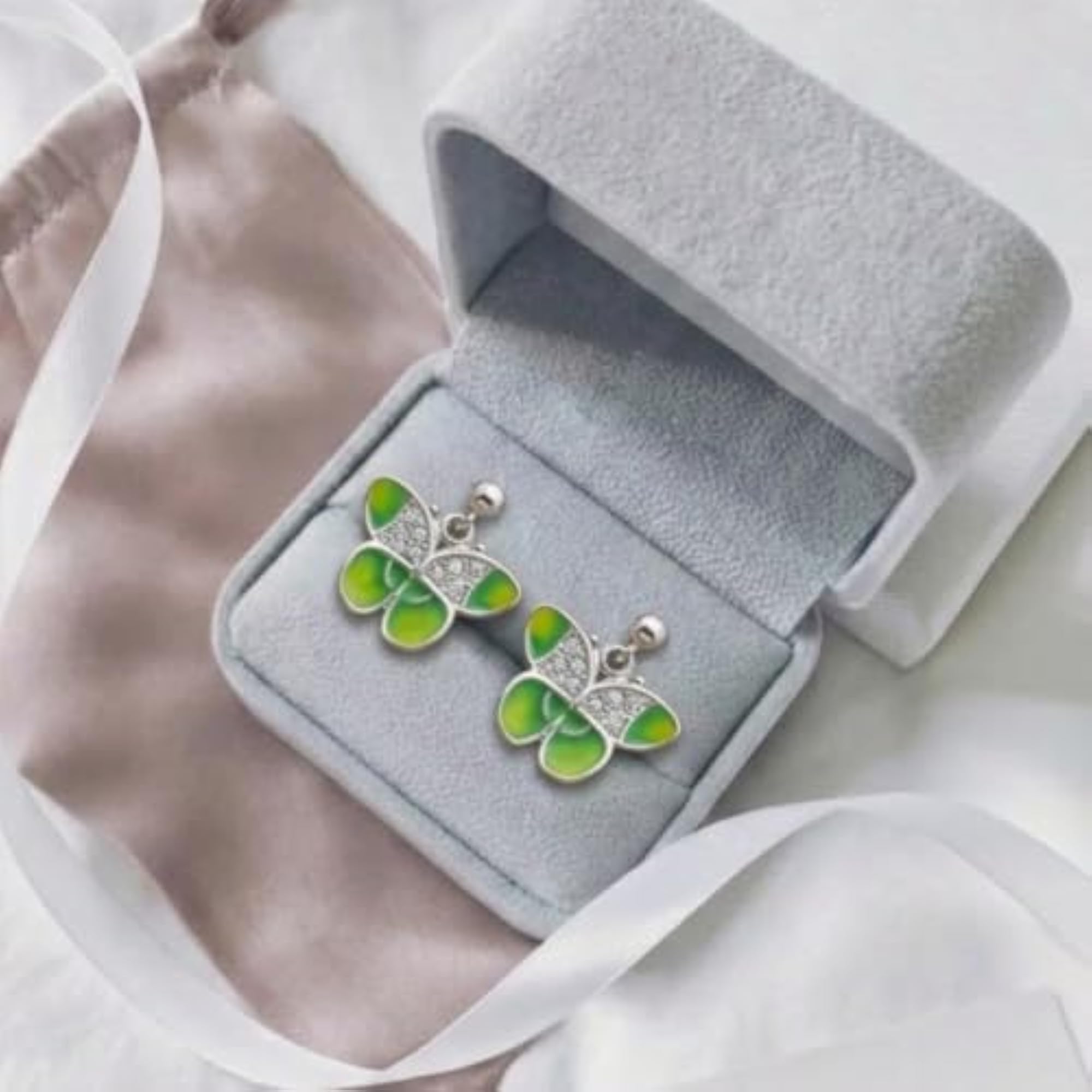 Charming Green Enamel Drop Earrings, Elegant Design