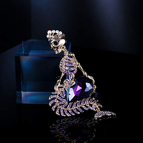 Image of EVER FAITH Women's Austrian Crystal Halloween Mermaid Skull Crown Teardrop Brooch