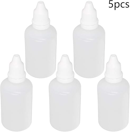 Miniatura 3 de Bettomshin 5 botellas cuentagotas de 1.69 onzas, botellas vacías de plástico exprimibles para ojos con tapa a prueba de niños, pequeños recipientes