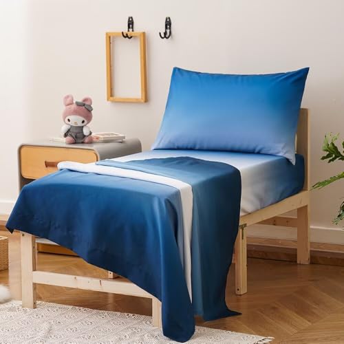 Image of CLOTHKNOW 4Pieces Gradient Blue White Toddler Bedding Sets for Boys Girls | Soft Crib Bed Sets, Soft, All Season, Lightweight, Kids Bedding Comforter Sets