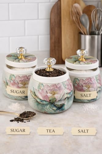 Image of Decorative Flower Printed Jar | Metal Storage Jars with Lid | Traditional Indian Art Containers for Sweets, Spices, Pooja & Return Gifting