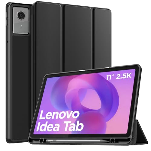 TiMOVO Cover per Lenovo Idea Tab 11 Pollici 2025 TB-336ZU/336FU con Portapenna, Cover Potettiva Sottile con Supporto e Retro in Morbido TPU, Supporta Auto Sveglia/Sonno, Nero
