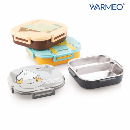Image of WARMEO Jerry Insulated Lunch Box with Two Compartment BPA Free, Kids Lunch Box,Food Grade Ideal for School, Picnic, Office & Outdoor - 500ml Duck, Stainless Steel