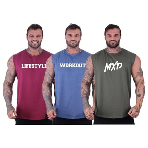 Kit 3 Regatas Machão Longline Masculina MXD Conceito Sem Manga Treino Academia Musculação Estampada (GG, Opção 04)