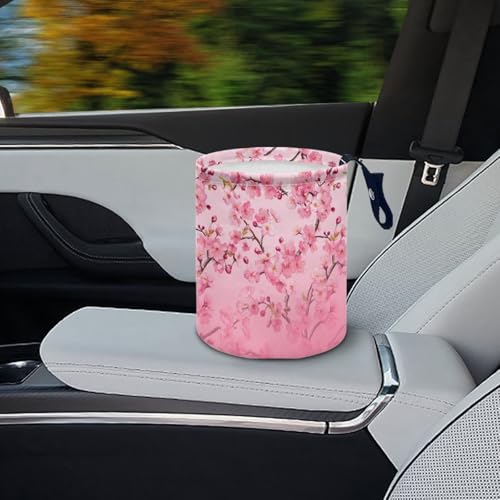 Image of Pink Flower Vehicle Trash Can Trash Bag for Cars Waste Basket Collapsible Reusable Leak Proof Car Organizer Road Trip Must Haves for Kids