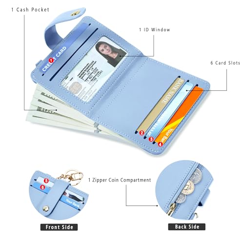 Image of Airkit Small Wallet Women RFID, PU Leather Card Holder with Keychain | Slim Compact Zipper Coin Purse for Ladies, Travel Holiday Gifts for Mom, Cute Mini Bifold Wallets