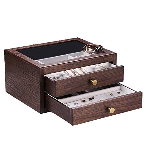 Preisvergleich Produktbild Schmuckkasten Schmuck-Organizer Schmuckschatullen Holz Schmuck Veranstalter 2 Schichten Hohe Kapazität Glasplatte Einfache Aufbewahrungsbox for Ring Halskette Armband Für Ringe Armbänder Ohrringe HR20