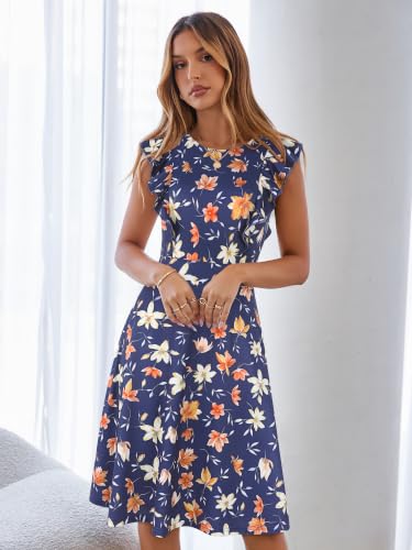 Image of YATHON Women's Vintage Ruffle Sleeve Floral A Line Cocktail Party Dresses