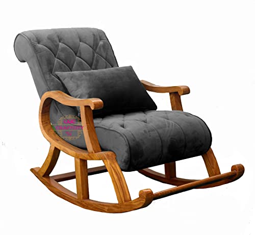 Image of CRAFTCITY Ergonomic Rosewood Rocking Chair (Grey 2)