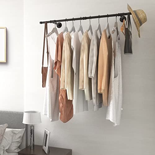 Omsaca Wall Mounted Clothes Rack, Industrial Pipe Closet Rod, Space-Saving Clothing Rack For Hanging Clothes, Heavy Duty Metal Hanging Bar For Closet, Laundry Room, Garment Retail Display-A Pipe Cap #TOP4