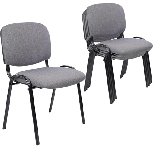 Image of CLATINA Stackable Waiting Room Chairs, Cloth Fabric Guest Reception Chair with Upholstered Thickene Seat and Back Support, Stacking Chair Metal Leg for Office School Church Conference, Grey, 5 Pack