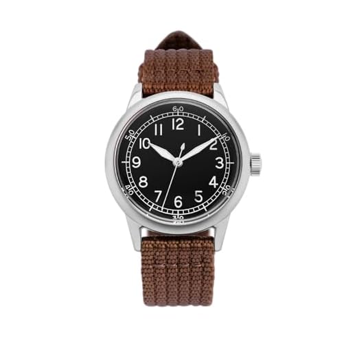 PRAESIDUS A-11 Spec 2 Original Nylon Men's 40 mm Military Ameriquartz Watch with Black Dial and Brown Nylon Strap
