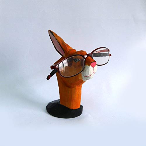 Lily&her friends - Creative Completely Hand Carved Wood Glasses Holder, Crafts, Unique Animal Shaped Wooden Eyeglass Spectacle Holder Display Stand Home Office Desk Decorative (Brown rabbit)