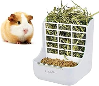 2 in 1 Food Hay Feeder for Guinea Pig,Rabbit,Indoor Hay Feeder for Guinea Pig,Rabbit, Chinchilla,Feeder Bowls Use for Grass & Food (White)