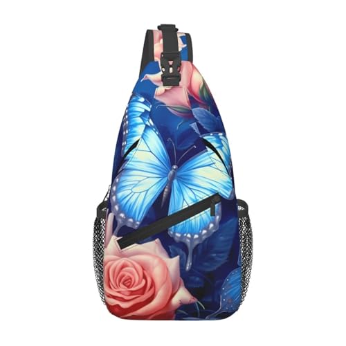 Bolso Sling Unisex Negro con Diseño de Mariposas