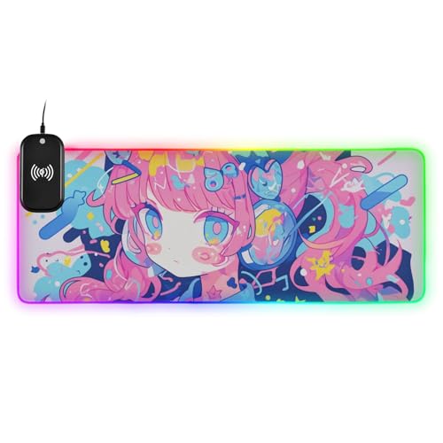 Tapis de souris grand format chat abstrait 91x41cm avec chargeur intégré pour bureau