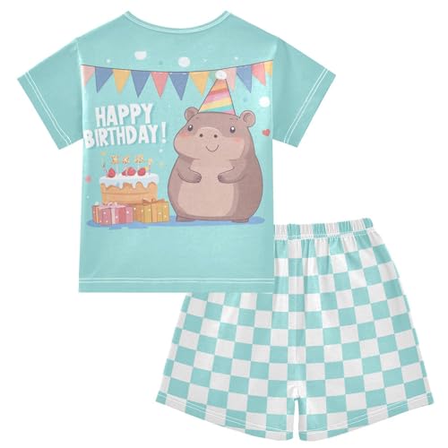 Checkerboard Plaid Birthday Cake Pajama Set Short Sleeve Summer Pajamas Shorts Sets PJ Clothes Set Soft 5Y2