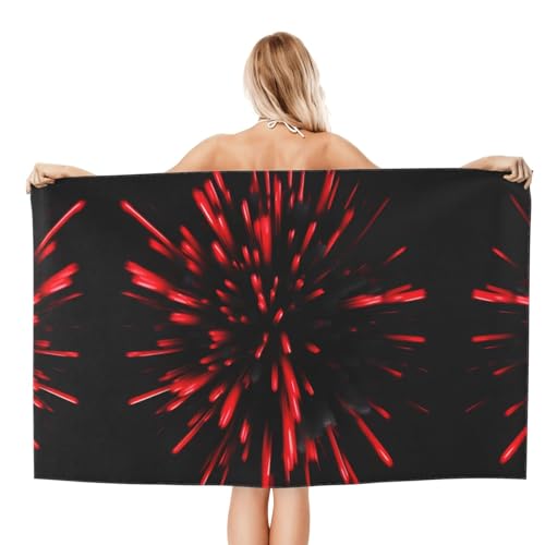 Serviette de bain douce microfibre rouge et noir grand drap de douche L - 3