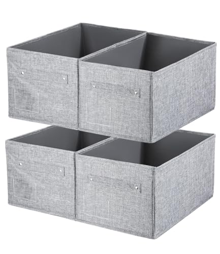 FAOKZE Faltbar Aufbewahrungsboxen 4er Set, schrank organizer, aufbewahrungsbox stoff für Garderobe Kleidung Unterwäsche usw, schrank organizer kleiderschrank,Grau