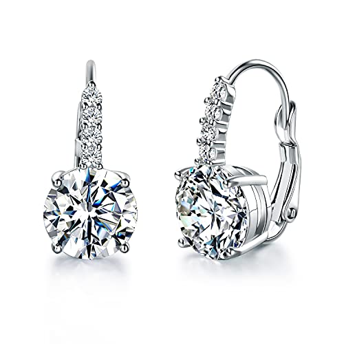 Earrings for Women, 18K White Gold Plated Earring Hypoallergenic Round Cut Cubic Zirconia Drop Dangle Earrings Bridal Earring for Women Prong Setting
