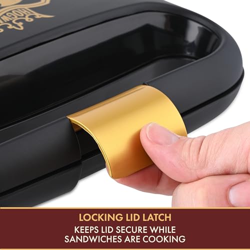 Harry Potter Máquina De Sanduíche Dupla Warner Brothers Da Select Brands - Placas Cozimento Revestidas Cerâmica Com Brasão Hogwarts E Copos Em Sanduíches Tostados, Preto Dourado, Wbh-100Sm - Imagem 3