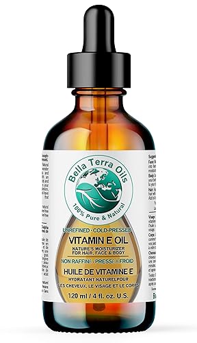 Bella Terra Oils - Organic Vitamin E Oil 4 oz - Strongest Concentration of Natural Organic Vitamin E, D-Alpha Tocopherol Rich, Perfect for Nourishing Your Face and Body