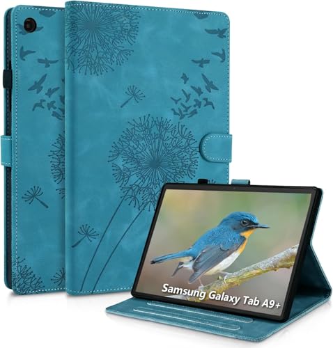 Galaxy Tab A9 Plus Case 5g 11 Inch, Dandelion Cover Soft Touch Premium Faux Leather Made with Card Slots and Kickstand, Water-Proof Precise Cutouts Compatible with Samsunng A9+(SM-X210/X216/X218) Blue
