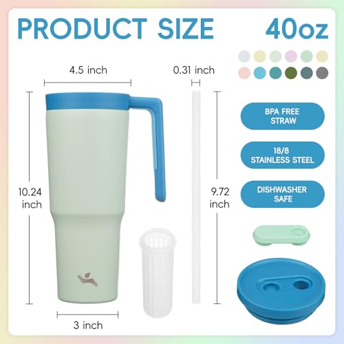 Image of Konokyo 12 Pack 40 Oz Tumblers with Handle and Straw, Bulk Vacuum Insulated Stainless Steel Travel Mugs with Lids for Office, Events and Group Orders Mist Blue