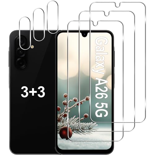 Gliansen [3+3 Pack] Galaxy A26 5G Screen Protector + Camera Lens Protector 9H Tempered Glass Anti Scratch Easy Installation Bubble Free HD Screen Protector for Samsung Galaxy A26 5G