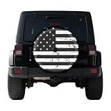 Black White Vintage American Flag Spare Tire Cover with Camera Hole, for PVC Wrangler Tire Cover with Backup Camera Hole, SUV RV Trailer Many Vehicle Wheel Cover (17 Inch for Diameter 82'-83')