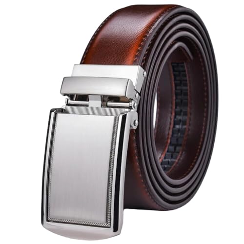 Men's Leather Ratchet Belt With Automatic Buckle 3.5Cm Wide Adjustable Dress Zd17 Sliver Cognac 100cm