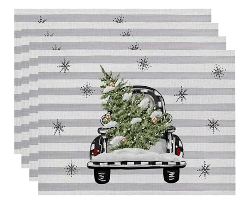 4er Set Platzset Weihnachten Tischset Weihnachten Leinen Platzdeckchen...