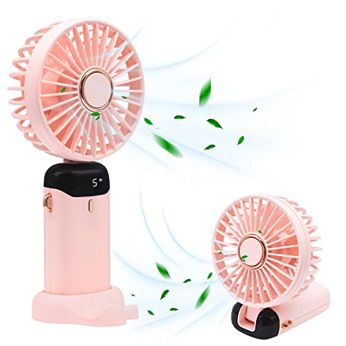 RUIZHI Handventilator Akku Aufladbar USB Ventilator Klein Leise, Tragbarer Mini Ventilator, Taschenventilator 5-Gang Faltbarer Lüfter Hand Fan für Outdoor, Camping, Büro, Zuhause, Reisen (Rosa)