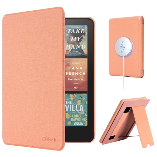 Image of CoBak Lightweight Stand Case for 7 inch Kindle Paperwhite 12th Gen 2024 and Kindle Colorsoft with Right Hand Strap - Compatible with iPhone MagSafe, for Samsung /Belkin /Anker Wireless Charging Pads