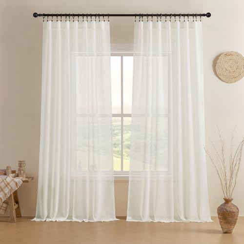 Image of Joydeco Sheer Curtains 84 Inches Long, Cream Curtains for Living Room 2 Panels Set, Ivory Curtains Window Privacy Assured with Light Filtering(W52 x L84 Inch,Ivory)