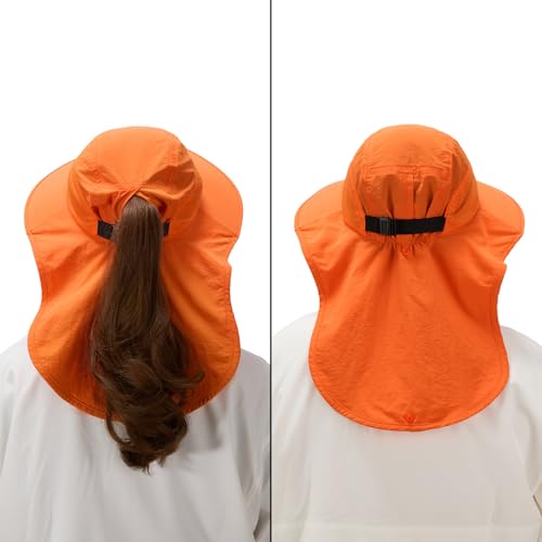 Image of BASSDASH UPF 50+ Unisex Water Resistant Wide Brim Sun Hat with Large Neck Flap Ponytail Fishing Hat for Men Women