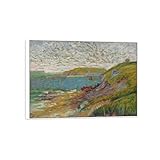 SDYSKKUG Paul Signac Pintura. Famosa Impresión en Lienzo. Isla. Marco Blanco Cuadros Decoracion Salon Dormitorio Modernos 45x30cm