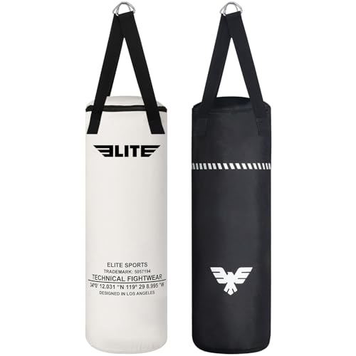 Elite Sports Boxing Bag – Heavy Duty Canvas Punching Bag with Straps for Boxing, Training, MMA, Muay Thai, Kickboxing, Martial Arts & Fitness – Unfilled Heavy Bag