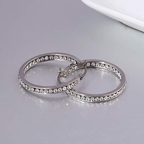 Cinily FH9068 Silver Plated Stainless Steel Hoop Earrings Cubic Zirconia Earrings thumb #4