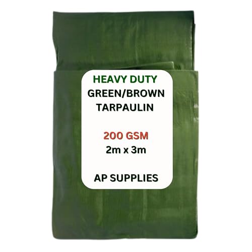 AP Supplies Green/Brown Tarpaulin 2m x 3m | 200gsm Waterproof & Weatherproof Cover with Reinforced Edges & Metal Eyelets | Durable Outdoor Sheet for Garden, Camping & Construction Use