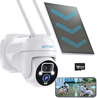 Solar Security Camera Outdoor [2K UHD], UCOCARE Solar Security Camera Outdoor Wireless, 5W Solar Panel, 15000mAh Battery, PTZ 360° Coverage, Human Detection, Color Night Vision, IP67, Free 32G SD Card