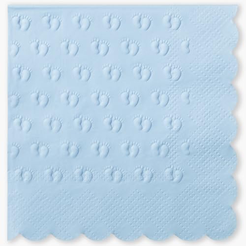 Crisky 3 Ply Baby Shower Napkins for Boy 50 Pack Embossed Footprints Blue Napkins for Dusty Blue Jean Boy Baby Shower Decorations Disposable Paper Cocktail Napkin and Not Easily Torn
