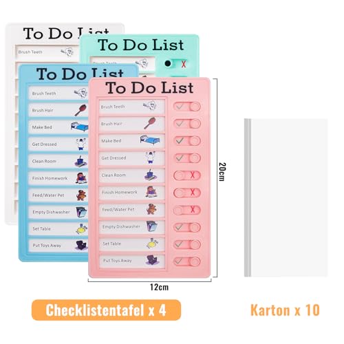 4 Stück Checklist Boards, Tragbare To Do List Checklist Board mit 10 Blanko Papier, Wochenplaner Abnehmbare Aufgabenlistentafel zur Erinnerung an den Planer