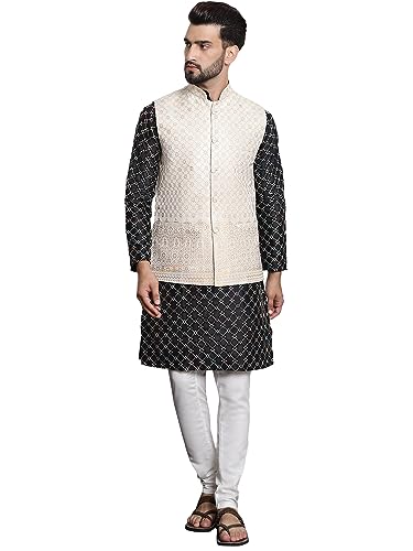 Image of SOJANYA (Since 1958 Men's Silk Blend Kurta and Pyjama with Nehru Jacket