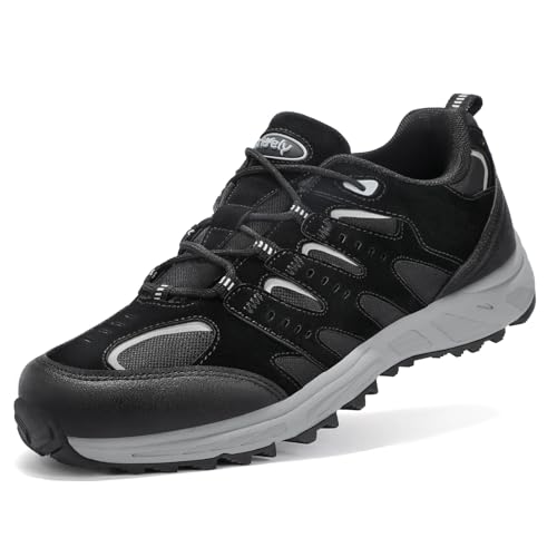 Kricely Chaussures Basses de Randonnée Homme Marche Chaussure Montantes Escalade Alpinisme en Plein Air Trekking Chaussure Trail Homme pour Sports Sneakers(Noir 42)