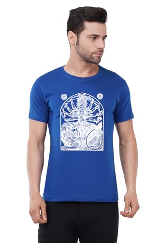 Image of Caseria Men's Cotton Printed T-Shirt -Mother Durga | 100% Cotton | Half Sleeves | Regular Fit | Printed | Round Neck | Graphic T Shirt