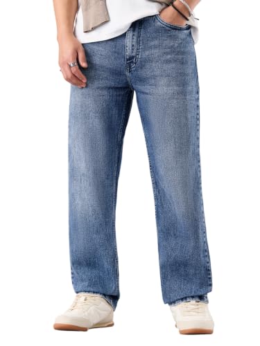 Image of The Souled Store Straight-Fit Denim: Men and Boys Cotton Blend Straight Fit Cargo Pockets Lightweight Everyday All-Season Denim Jeans