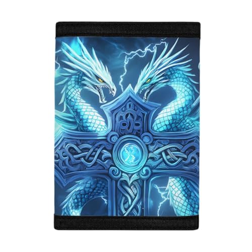 GLUDEAR Kid Boy Girl Lightning Viking Dragon Cross Wallet Trifold Youth Wallet Coin Pocket Card Holders Money Organizer