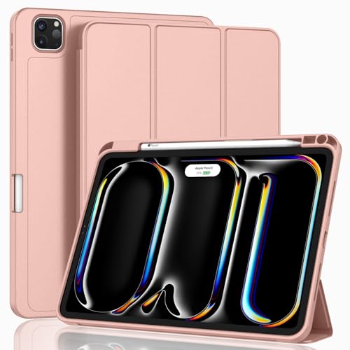 Image of ZryXal New iPad Pro 13 Inch Case (M5) 2025 / (M4) 2024 with Pencil Holder, Smart iPad Case [Support Pencil Pro and Pencil (USB-C)], Support Touch ID and Auto Wake /Sleep (Rose Gold)