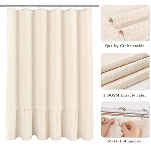Nanspring Farmhouse Shower Curtain Cream Linen Blend Shower Curtain Beige Ruffle Shower Curtain, Vintage Rustic Theme Bathroom Accessories Romantic Bath Curtain #TOP5
